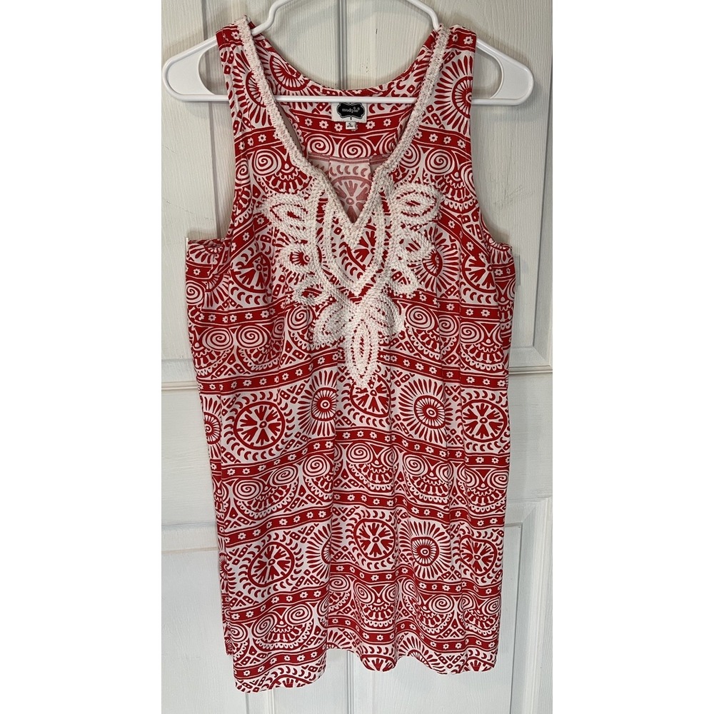 Mud pie Dress Tank Top Stretchy Tunic Cover Up Size‎ Small Red Embroidered Rayon